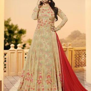Stylee Lifestyle Beige Georgette Embroidered Dress Material