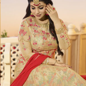Stylee Lifestyle Beige Georgette Embroidered Dress Material