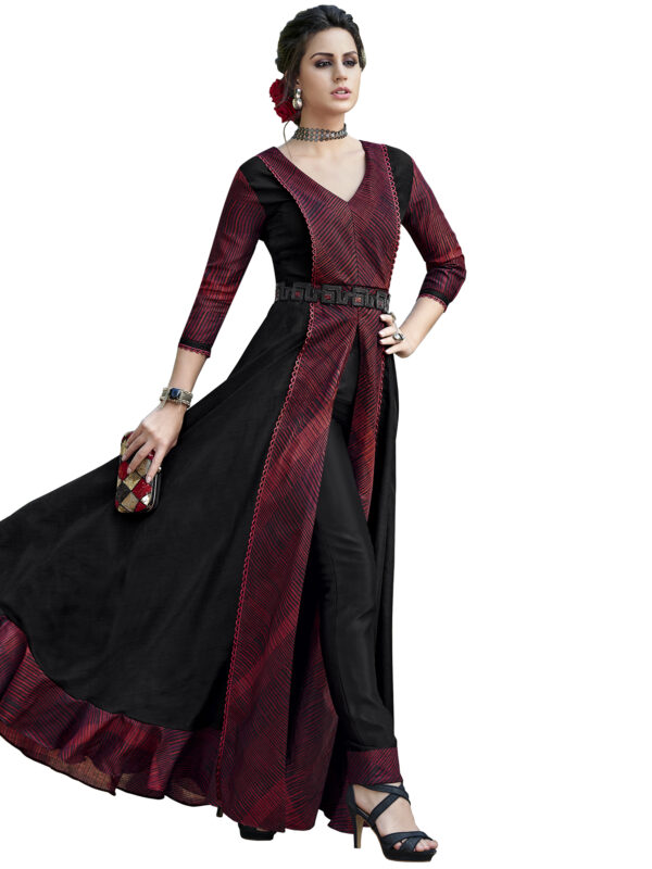 Stylee Lifestyle Maroon Tussar Silk Printed Gown