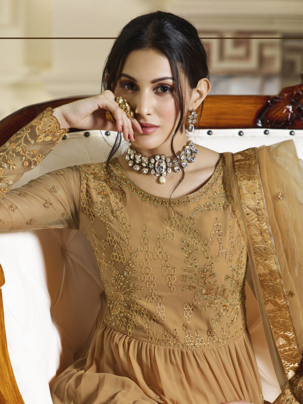 Stylee Lifestyle Yellow Georgette Embroidered Dress Material