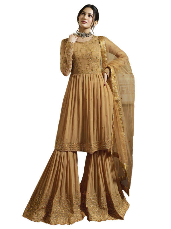 Stylee Lifestyle Yellow Georgette Embroidered Dress Material