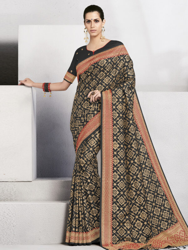 Stylee Lifestyle Black Banarasi Silk Jacquard Saree