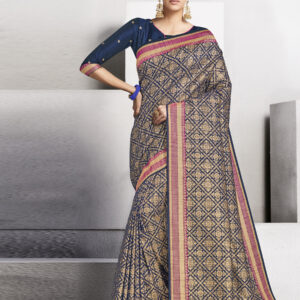 Stylee Lifestyle Navy Blue Banarasi Silk Jacquard Saree