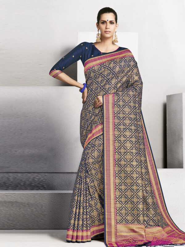 Stylee Lifestyle Navy Blue Banarasi Silk Jacquard Saree