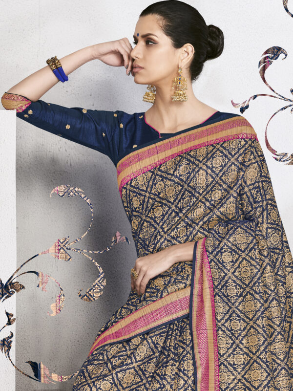 Stylee Lifestyle Navy Blue Banarasi Silk Jacquard Saree