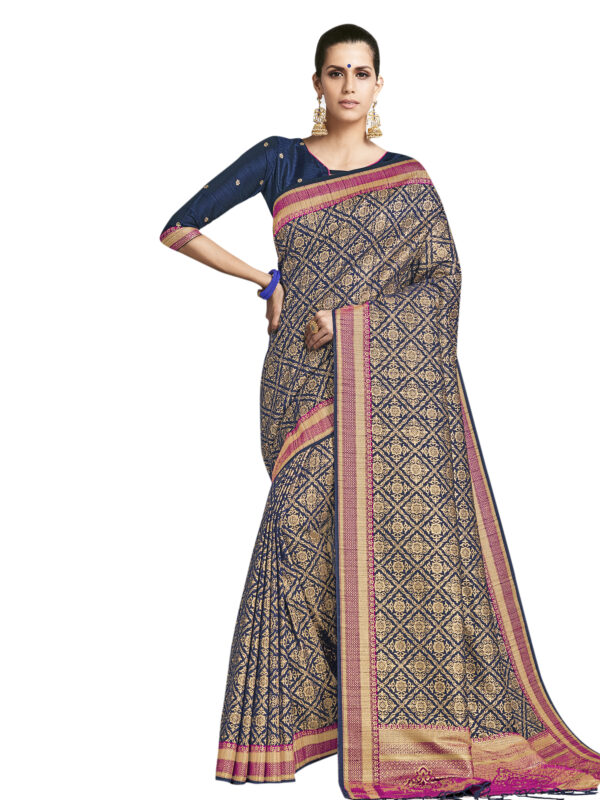 Stylee Lifestyle Navy Blue Banarasi Silk Jacquard Saree