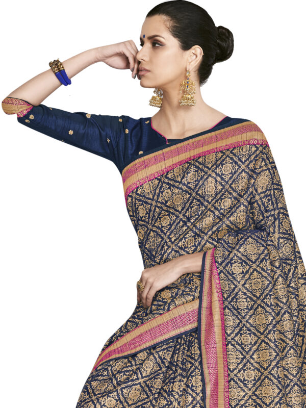 Stylee Lifestyle Navy Blue Banarasi Silk Jacquard Saree