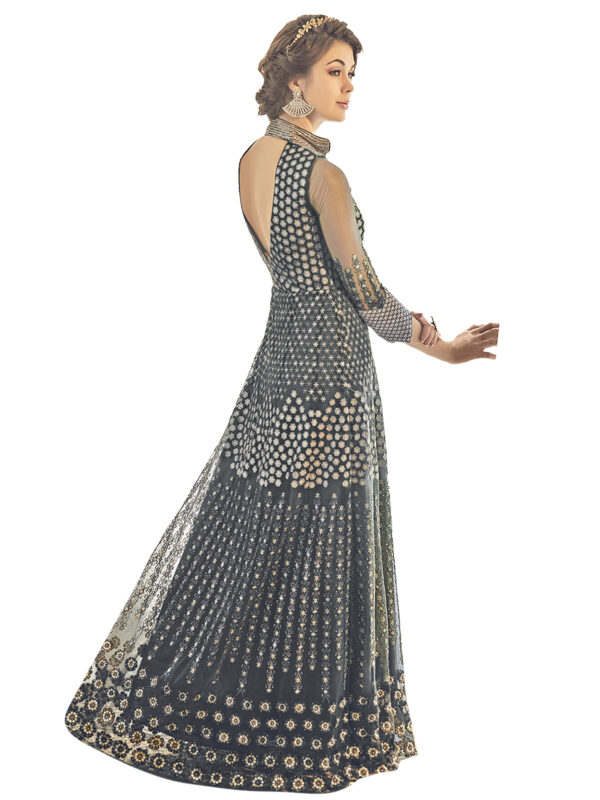 Stylee Lifestyle Grey Net Embroidered Dress Material