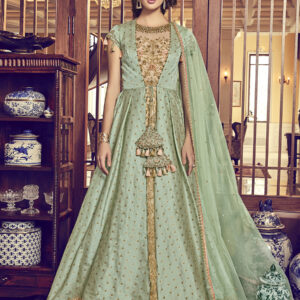 Stylee Lifestyle Green Raw Silk Embroidered Dress Material