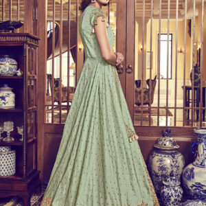 Stylee Lifestyle Green Raw Silk Embroidered Dress Material