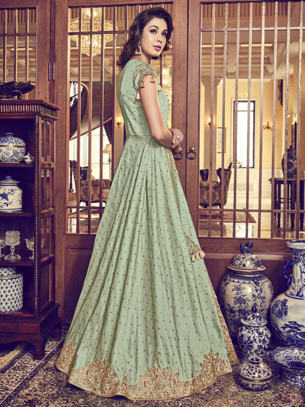 Stylee Lifestyle Green Raw Silk Embroidered Dress Material