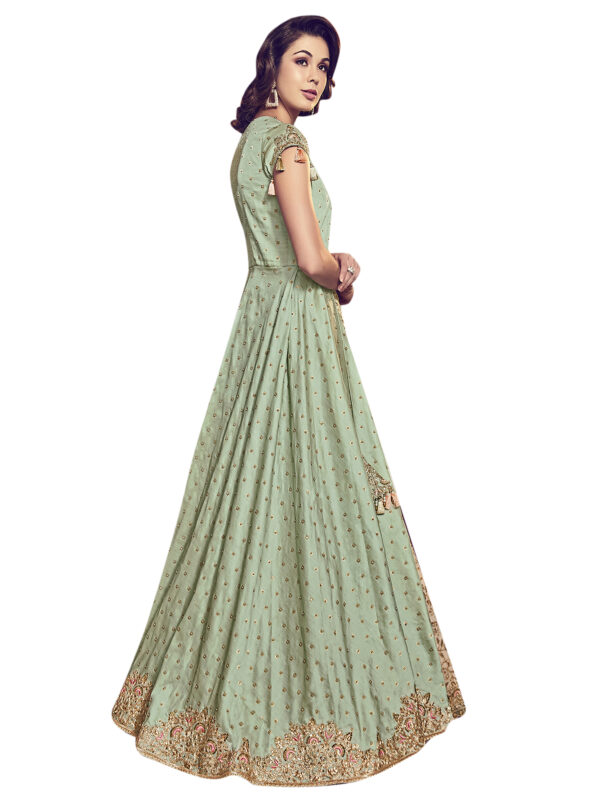 Stylee Lifestyle Green Raw Silk Embroidered Dress Material