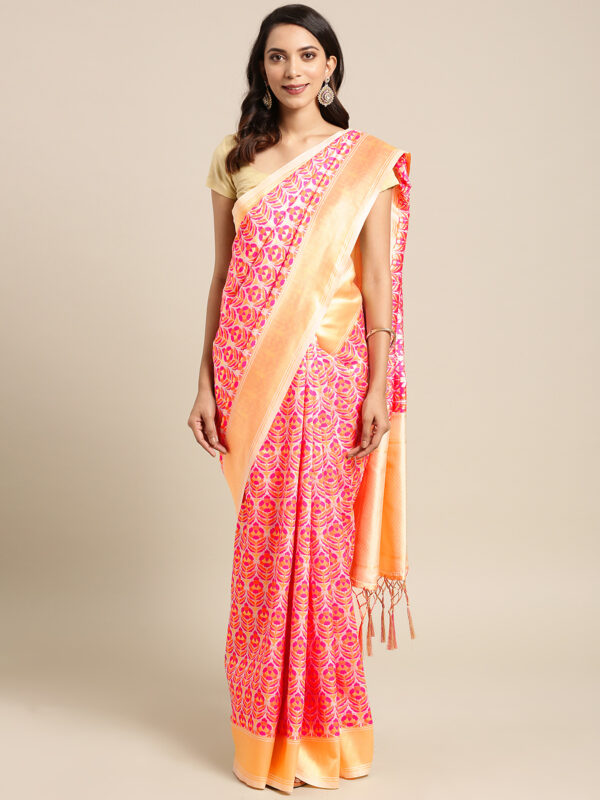 Stylee Lifestyle Cream Banarasi Silk Jacquard Saree