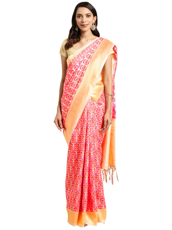 Stylee Lifestyle Cream Banarasi Silk Jacquard Saree