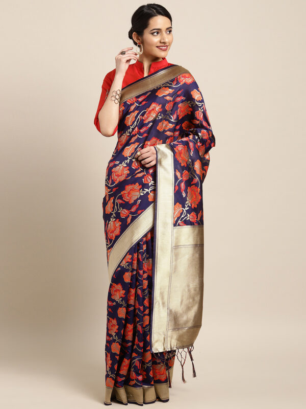 Stylee Lifestyle Navy Blue Banarasi Silk Jacquard Saree