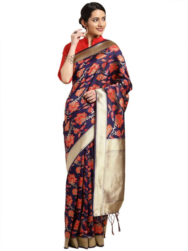 Stylee Lifestyle Navy Blue Banarasi Silk Jacquard Saree