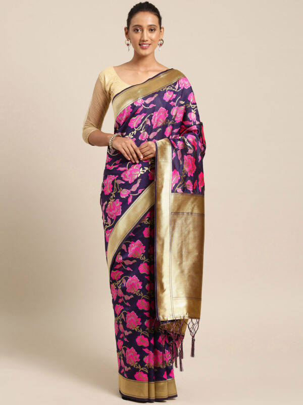 Stylee Lifestyle Navy Blue Banarasi Silk Jacquard Saree