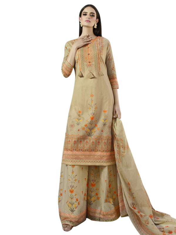 Stylee Lifestyle Beige Cotton Printed Dress Material