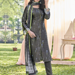 Stylee Lifestyle Grey Satin Printed Dress Material
