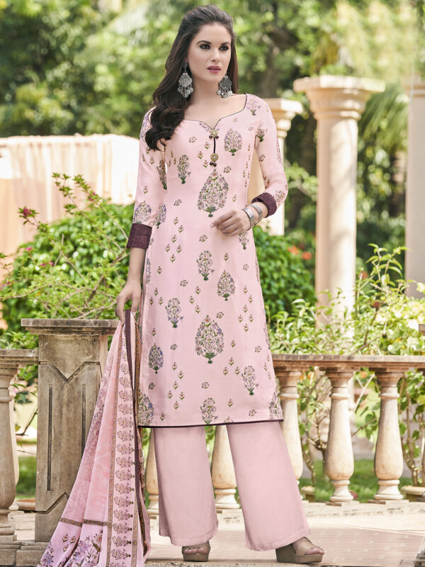 Stylee Lifestyle Pink Satin Printed Dress Material