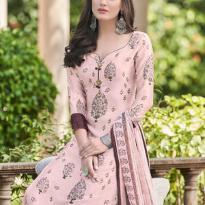 Stylee Lifestyle Pink Satin Printed Dress Material