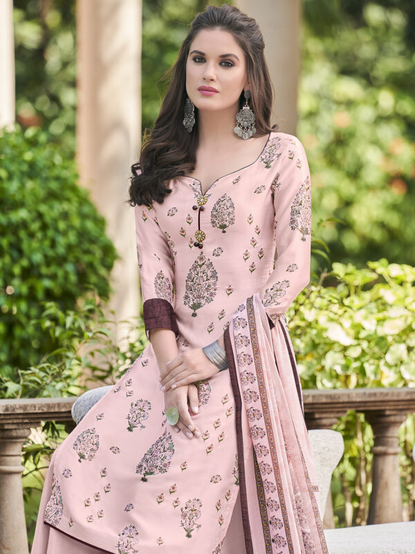 Stylee Lifestyle Pink Satin Printed Dress Material