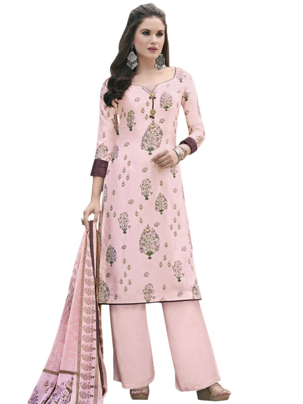 Stylee Lifestyle Pink Satin Printed Dress Material