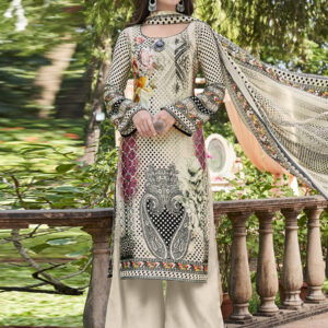 Stylee Lifestyle Beige Satin Printed Dress Material