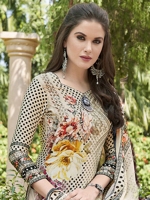 Stylee Lifestyle Beige Satin Printed Dress Material