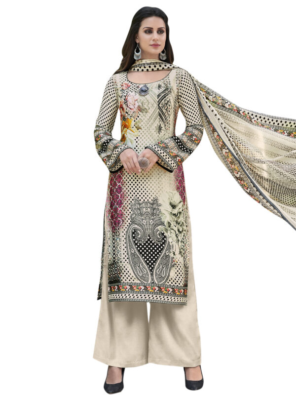 Stylee Lifestyle Beige Satin Printed Dress Material