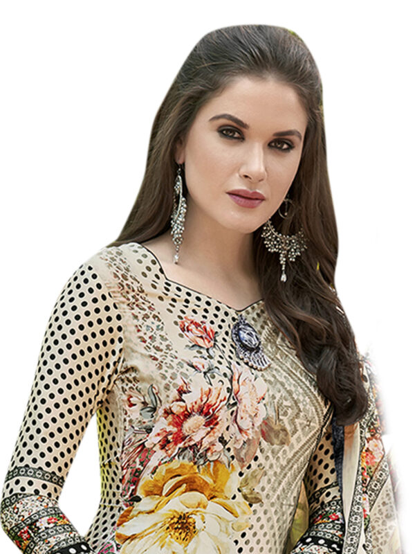 Stylee Lifestyle Beige Satin Printed Dress Material