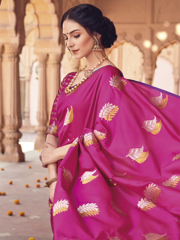 Stylee Lifestyle Magenta Banarasi Silk Jacquard Saree