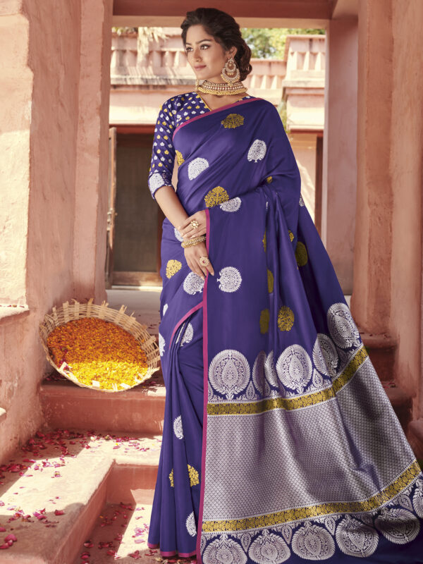 Stylee Lifestyle Blue Banarasi Silk Jacquard Saree