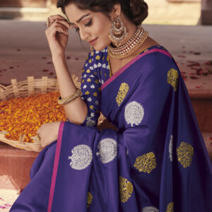 Stylee Lifestyle Blue Banarasi Silk Jacquard Saree