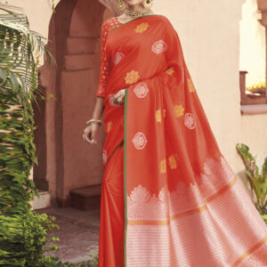 Stylee Lifestyle Orange Banarasi Silk Jacquard Saree