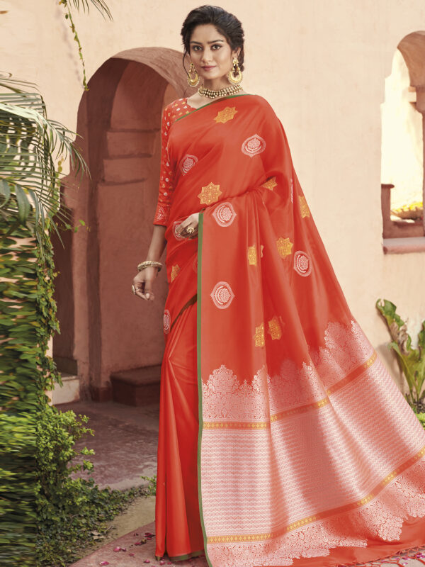 Stylee Lifestyle Orange Banarasi Silk Jacquard Saree