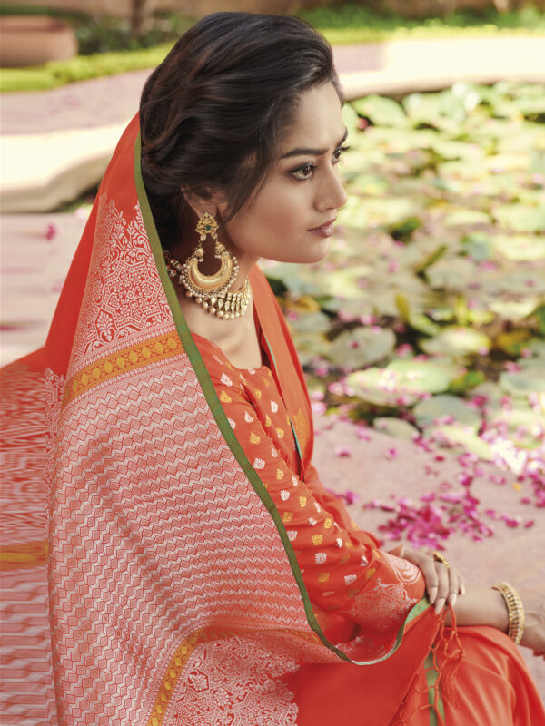 Stylee Lifestyle Orange Banarasi Silk Jacquard Saree