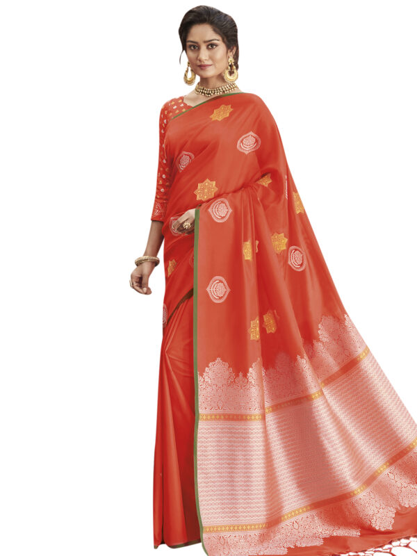 Stylee Lifestyle Orange Banarasi Silk Jacquard Saree