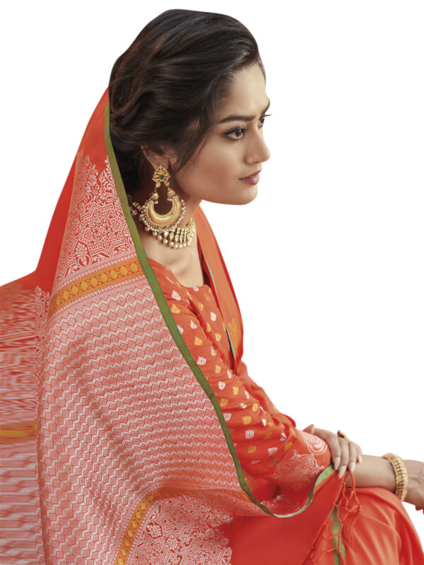 Stylee Lifestyle Orange Banarasi Silk Jacquard Saree