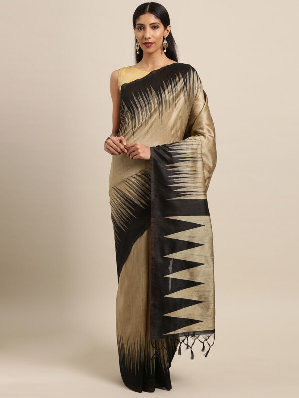 Stylee Lifestyle Beige Ikkat Silk Jacquard Saree