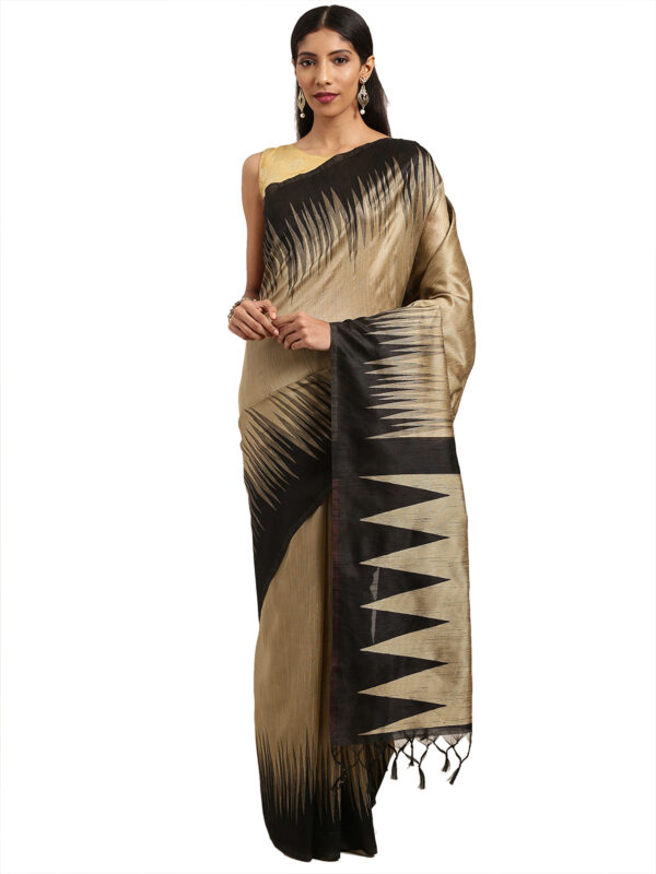 Stylee Lifestyle Beige Ikkat Silk Jacquard Saree