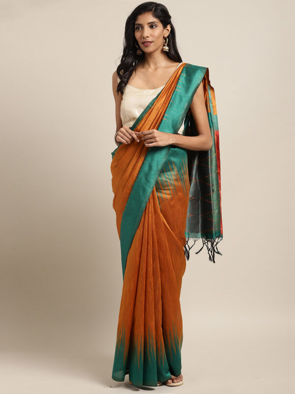 Stylee Lifestyle Orange Ikkat Silk Jacquard Saree