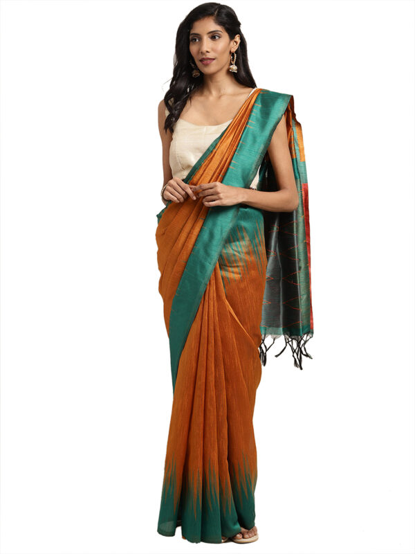 Stylee Lifestyle Orange Ikkat Silk Jacquard Saree