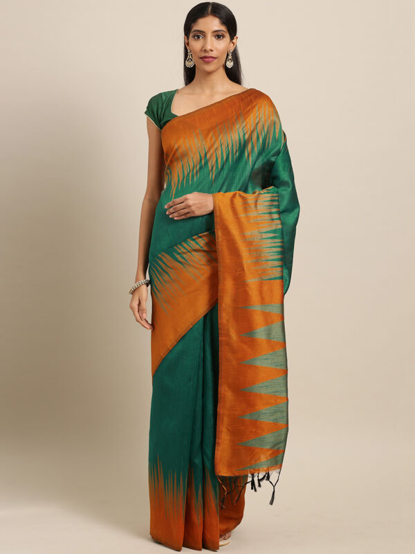 Stylee Lifestyle Green Ikkat Silk Jacquard Saree