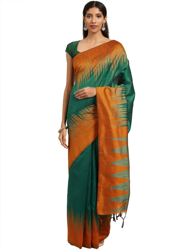 Stylee Lifestyle Green Ikkat Silk Jacquard Saree