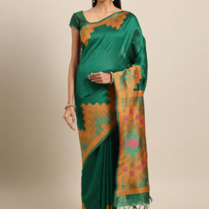 Stylee Lifestyle Green Ikkat Silk Jacquard Saree