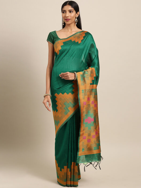 Green Ikkat Silk Jacquard Saree – ElegantFashionWear.in