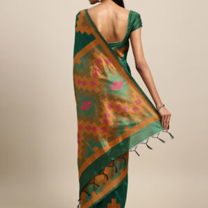 Stylee Lifestyle Green Ikkat Silk Jacquard Saree