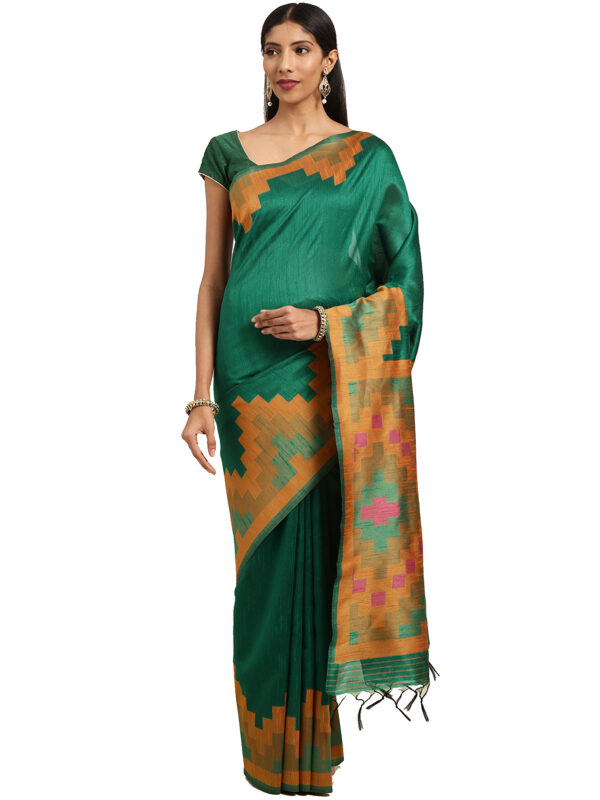 Stylee Lifestyle Green Ikkat Silk Jacquard Saree