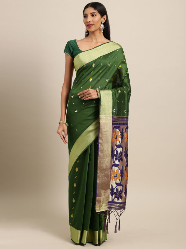 Stylee Lifestyle Green Ikkat Silk Jacquard Saree